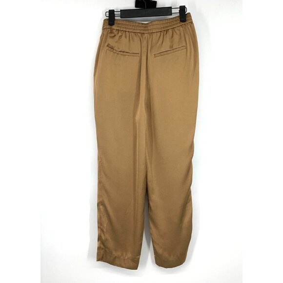 Express Pants Satin High Rise Straight Leg Pleated Ankle Crop Brown - Picture 8 of 10